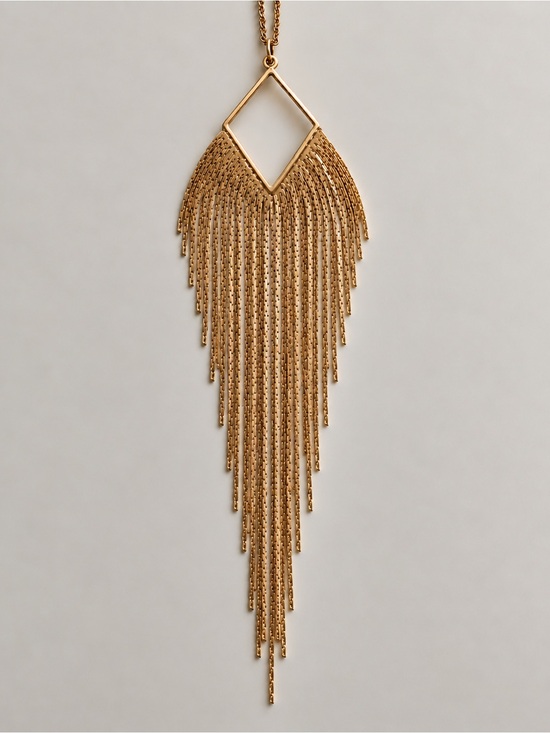 Banana Republic Jewelry - Banana Republic Gold Tone Tassel Necklace 44” Geometric Fringe Pendant
